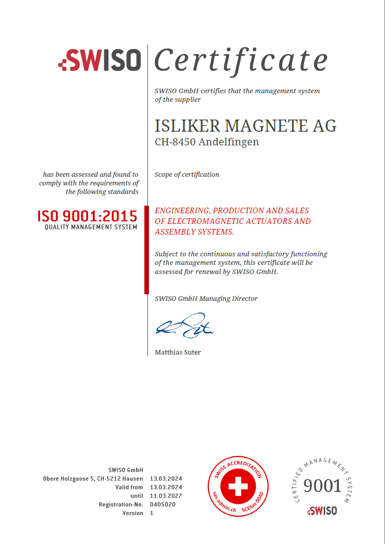 Zertifikat 9001 DE 2024 Isliker